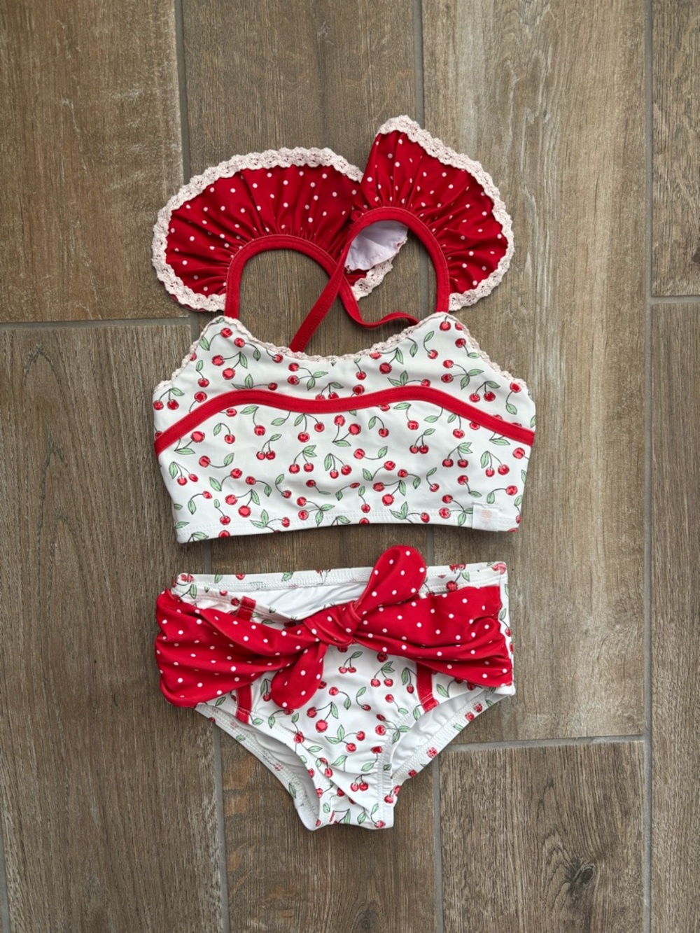 SweetHoney White Bikini with Red Cherry Print Sz 5Y